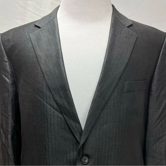 Pierre Balmain Charcoal Gray Red Pinstripe Silk/Wool Mens 44R Blazer Jacket Coat